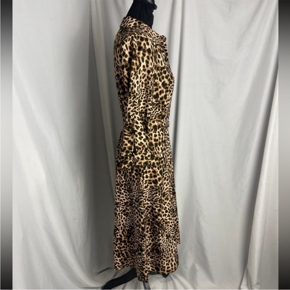 NWT Calvin Klein Leopard Print, 3/4 Sleeve, Belted, Button Down Shirt Dress - Picture 4 of 10
